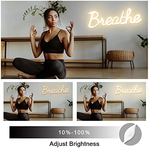 Breathe Neon Sign for Wall Decor by 5V USB Powered, Neon Breathe Signs with Dimmer Switch for Home, Yoga Studio Bedroom Readingroom, Lounge Wall Decoration Size 17x6 inches Warm White Yoga Studio Decor