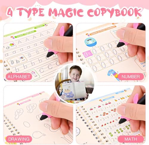 Magic Grooved Reusable Writing Books, Tracing Workbook for Kids Ages 3‑5