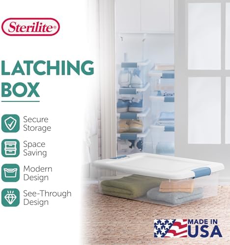 Sterilite Latching Box with Lids for Home and Office, 32 Quart, 6-Pack
