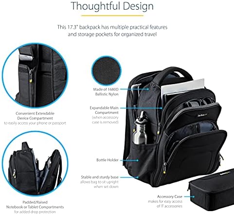 StarTech Unisex Backpack, Laptop/Tablet Pockets, Nylon, Black