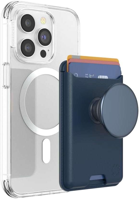 PopSockets Phone Wallet for MagSafe with Grip- Navy | PopWallet, Holds 3 Cards, Magnetic, Removable, Secure, Navy, Blue, Dark, Men, Boys