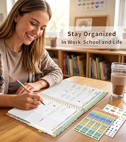 Teacher Planner 2026-2027, July 2026 - June 2027, Academic Weekly & Monthly Calendar Planner with Tabs, 8.5" x 11" A4 Teacher Lesson Plan Book with 7 Periods, Daily Agenda School Organizer for Teacher Student Homeschool Abstract Flowers