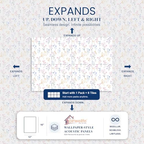 PINWELIFE® Acoustic Art Tiles – 8-Pack 12"x16" Sound Absorbing Panels, Seamless Wallpaper-Style Decorative Acoustic Wall Art, Echo Reduction for Home Studio/Office, Nano Tape Included