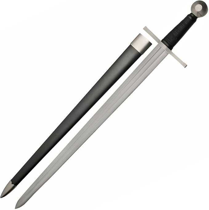 SZCO 36.5" Battle Tested Broad Medieval Sword – Collectible Viking Crusader Knight Sword with 29" Carbon Steel Blade, Leather Wrapped Scabbard & Classic Hilt