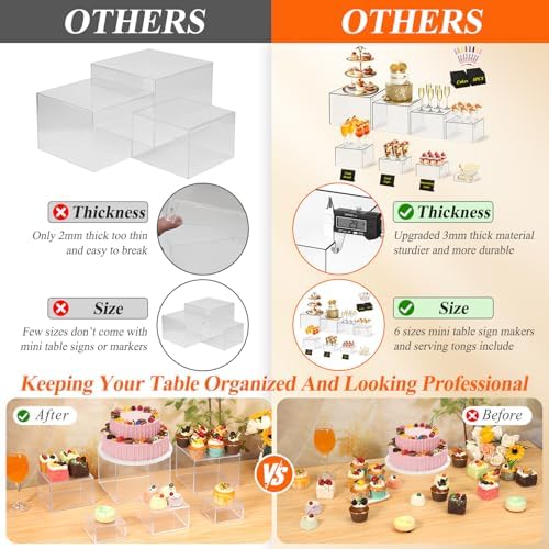 8 Pcs Clear Acrylic Buffet Risers with Mini Sign and Maker,Buffet Risers and Stands Clear Food Display Risers for Buffet Table Party Catering Dessert Cupcake Collectibles (8" 7" 6" 5" 5" 4" 4" 3")
