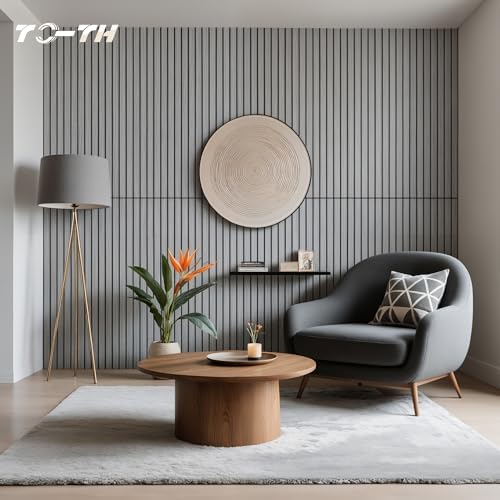TO-TH Acoustic Panels Wood-Look Sound Proofing Wall Panel 4 Pack, Gray Oak