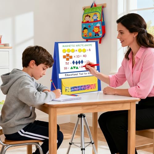 EAMAY Magnetic Desktop Tabletop Stands Pocket Chart Foldable Small Dry Erase Board Classroom Tool for Kids Education (12W*15L, Magnetic) (Pack of 3)