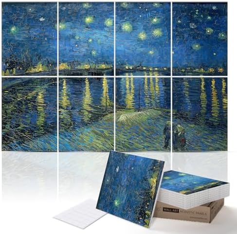 PINWELIFE® Masterpiece Acoustic Art Panels, 8-Pack 12"×16" Sound Absorbing Panels, Decorative Acoustic Wall Art, Noise and Echo Cancelling for Home Studio/Office, Nano Tape Included