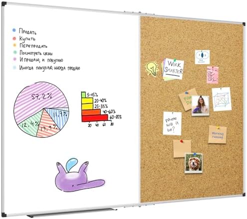 XBoard Magnetic White Board Bulletin Corkboard Combination 60 x 40 Inch