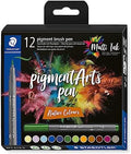 STAEDTLER Pigment Arts Multi Ink Brush Pen, 12 Count: Nature Colors, Fiber-Tip Pens with Brush Nib, Permanent, Waterproof, No Bleed Pens for Journaling, Coloring, Hand Lettering, Mixed Media Art
