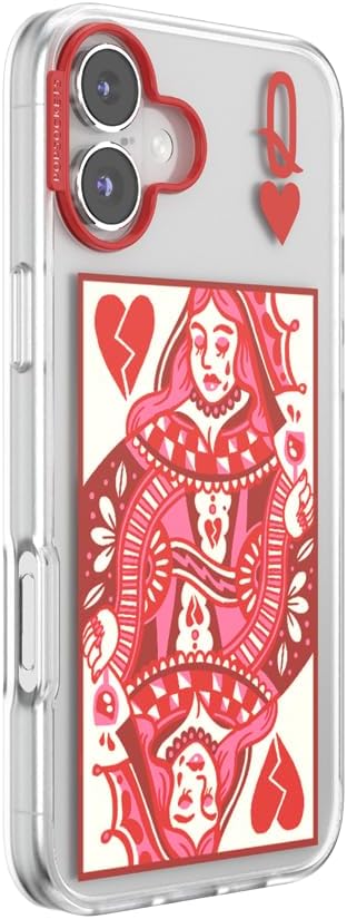 PopSockets iPhone 16 Plus Phone Case with MagSafe- Heart Queen | Magnetic, Wireless Charging, Camera & Drop Protection, Heart, Valentines, Red, Textured