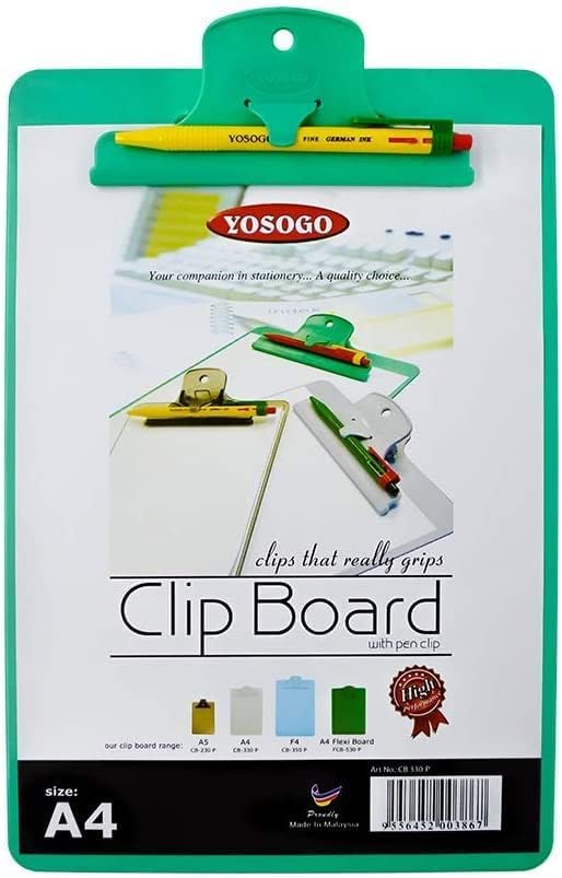Yosogo A4/Letter Size Plastic Clipboard, 4-Pack with Handy Pen Holder & Bonus Pen, Holds up to 40 Sheets, Durable Plastic – Writing, Office, Stationary, School Supplies Set (4-Pack)