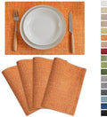 Demetex Fall Placemats Set of 4 Orange Linen Place Mats Decorative Heat Resistant Cloth Table Mats for Party Birthday Gathering Dinner, 13x19 inch, Orange