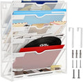 Lavatino 6-Tier Hanging File Organizer with Hooks – No Installation Needed, Wall-Mounted File & Magazine Organizer for Office and Home (White)