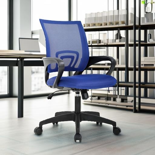 BestOffice Ergonomic Office Chair | Mid-Back Swivel Desk Chair | Blue | with Lumbar Support, Adjustable Height & Breathable Backrest | Sponge Seat & Rolling Wheels | for Home, Office | Pack of 1