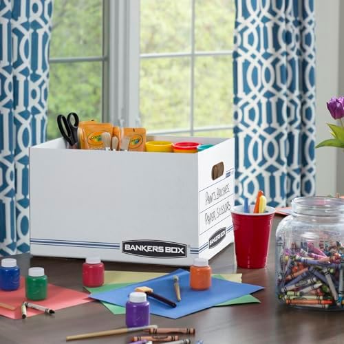 Bankers Box 12-Pack Basic-Duty File Storage Box with Lid, Letter/Legal | Tame everyday paperwork with affordable file boxes, lift-off lids, and reinforced handles for simple record storage.