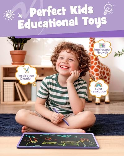 LCD Writing Tablet 16 Inch, Colorful Electronic Doodle Board Drawing Tablet, Memo Board, Drawing Pads with Lanyard, Travel Educational Toys Gifts for Kids Toddlers (Purple-16Inch)