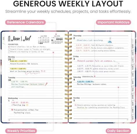 Planner 2026-2027, Monthly & Weekly Jul 2026-Jun 2027 Calendar Book | 6.3" x 8.5", Hardcover Spiral Planner with Tabs, School & Daily Pretty Agenda for Women, Students, Teachers, Floral Canvas