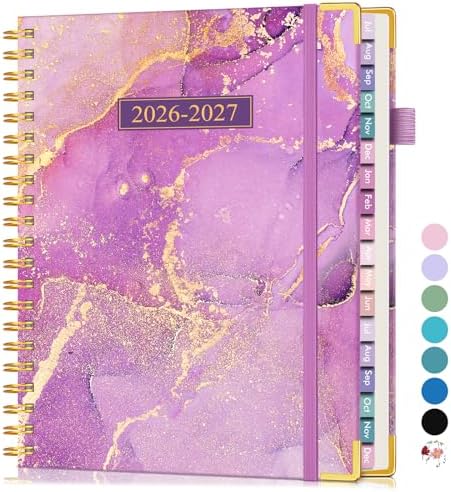 Academic Planner 2026-2027, 18 Months Weekly and Monthly Hardcover Planner, July 2026 - December 2027, 8.5" x 11" A4 Large Daily Calendar Planner Book with Tabs, Spiral College School Agenda Organizer for Student Teacher, Purple Marble