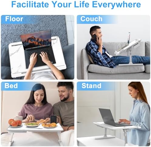 HETTHI Bed Laptop Table Adjustable Foldable Laptop Stand 23.6×15.7in Marble