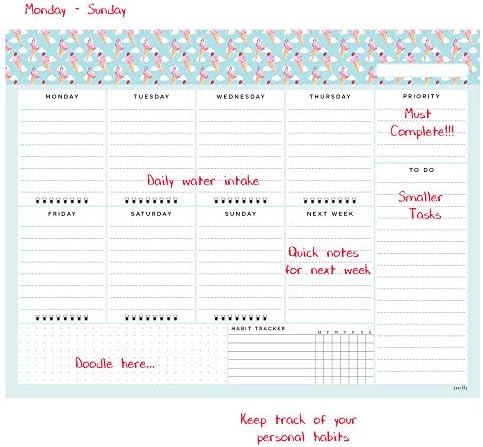 Undated Desk Planner Pad - 52 Pages Weekly Notepad with To Do List and Habit Tracker | Weekly Desk Pad Tear Off for Organization (Ice Cream)