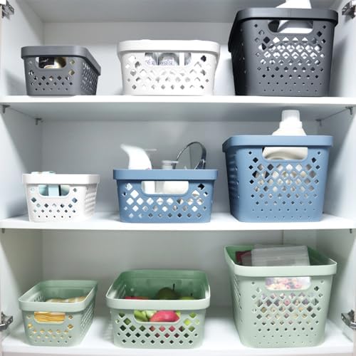 Glad Plastic Storage Basket Set, Value Pack of 6 | Open Storage Bins for Shelves, Bathroom, Pantry, Closet | Nesting Organizer Boxes with Handles, 2 Gallon, Grey