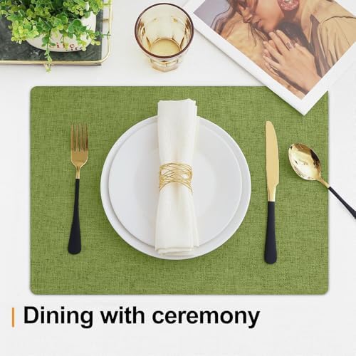 Homaxy Cloths Placemats for Dining Table Set of 6, 13" x 19", Grass Green