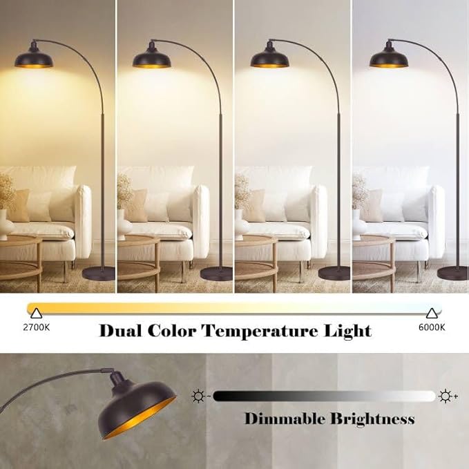 Arc Floor Lamps Bronze, Standing Lamps for Living Room Reading Lamps 70” | Arch Floor Lamp with Remote Control, Foot Switch, Metal Shade, Stepless Dimmable LED Bulb, Brown Floor Tall Lamp for Bedroom