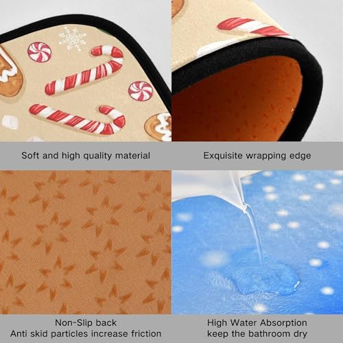 Christmas Gingerbread Man Kitchen Mat Set of 2 Winter Cane Candy Kitchen Rugs 2 Piece Floor Mats Washable Non Slip Rug for Indoor Bedroom Living Room Bathroom Home Decor