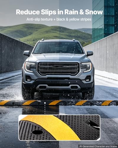 VEVOR 6FT Rubber Driveway Speed Bumps for Road-2PCS, Heavy Duty 2 Channel Modular Traffic Speed Humps, 22000 lbs/Axle Load Capacity, 72'' Cable Protector Ramp with Screws for Asphalt Concrete Gravel