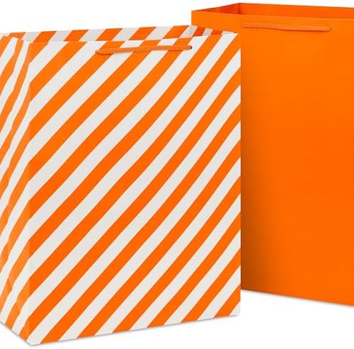 Hallmark Halloween Assorted Gift Bags Bulk - Black, Orange and Purple (12 Bags: 5 Medium 9", 4 Large 13", 3 Extra Large 15") Stripes, Polka Dots, Solids for Kids, Teachers, Birthdays