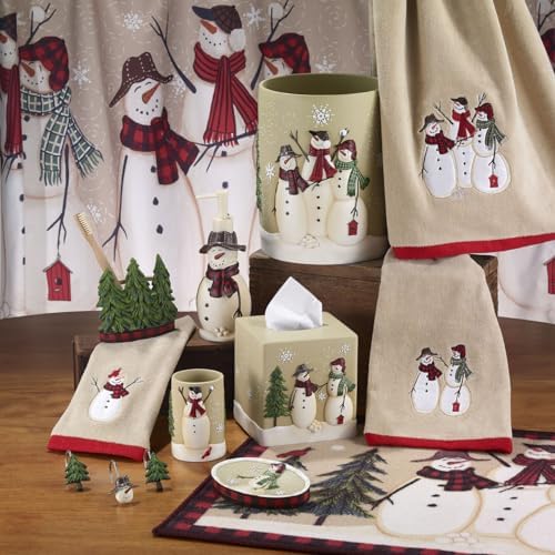 Avanti Linens - Bathroom Set, Resin Lotion Pump & 2pc Cotton Fingertip Towels, Holiday Home Decor (Snowmen Gathering Collection)