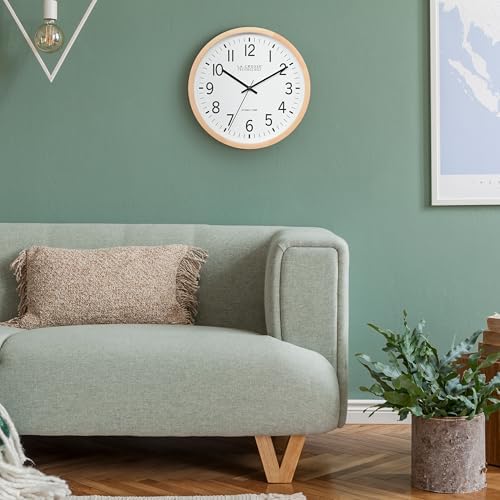 La Crosse Technology 404-53707-INT 12.8-Inch Beech Wood Atomic Analog Wall Clock