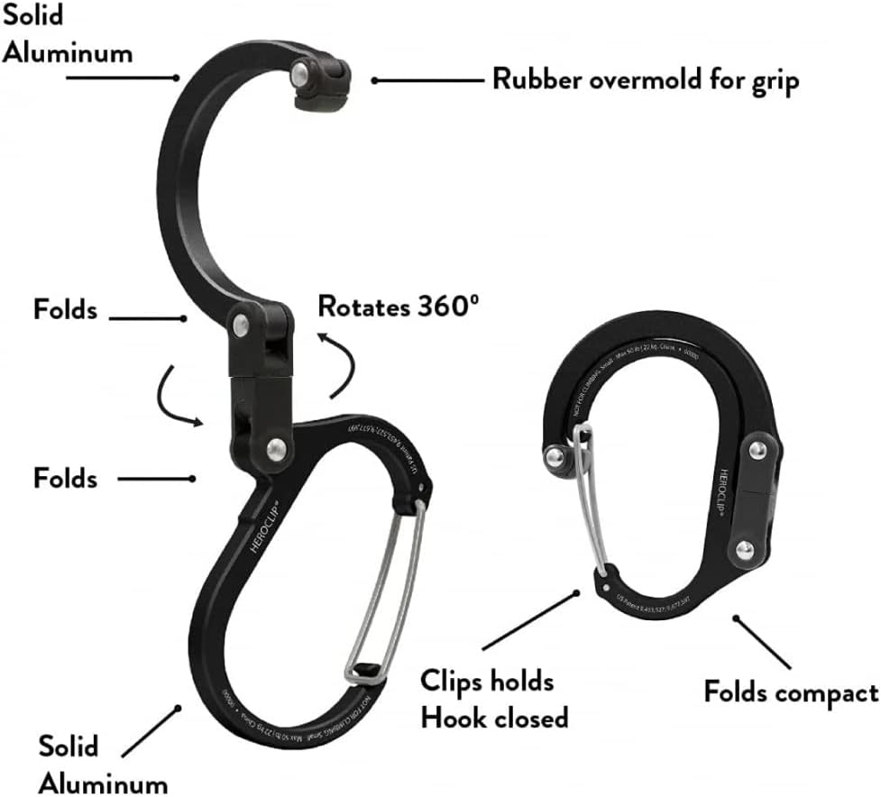 GEAR AID HEROCLIP 360° Swivel Carabiner Gear Clip and Hook (Medium) for Camping, Backpack, Suitcases and Garage Organization