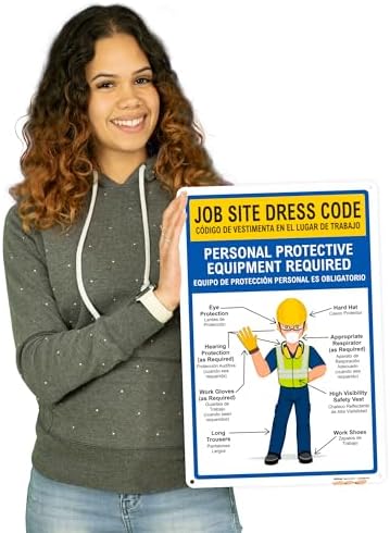BRIMAR Bilingual Job Site Dress Code PPE Safety Sign, 12 X 18 in