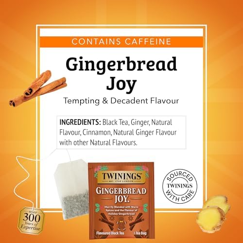Twinings Gingerbread Joy Holiday Black Tea Bags, 20 CT Box (6 Pack)