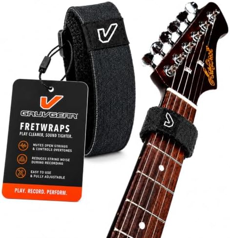 Gruv Gear Fret Wrap & Guitar Mute, Fretwrap for Acoustic, Electric & Bass | String Dampener Recording, Tapping & Practice Accessory (1 Pack, Medium Ebony, Fits 5 String Bass, 7 String Guitar)