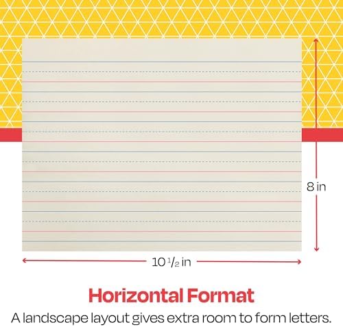 School Smart Zaner-Bloser Writing Paper, Handwriting Practice Lined Paper, Grade 1 Learning, 7/8 Inch Rule, 10-1/2 x 8 Inches, 500 Sheets