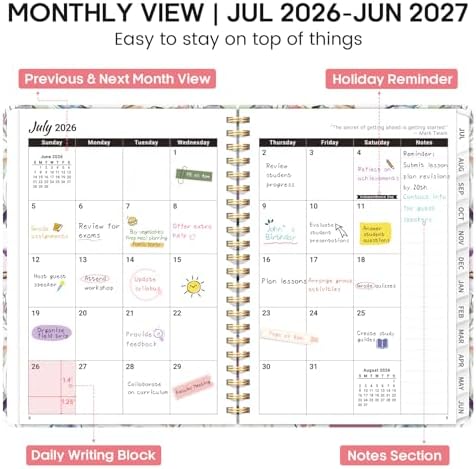 Planner 2026-2027, Weekly & Monthly Academic Calendar, Jul 2026 – Jun 2027