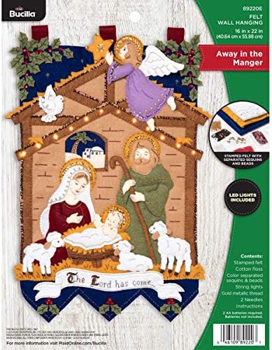 Bucilla 89220E Felt Applique Christmas Wall Hanging Kit, 16" x 22", Away in The Manger