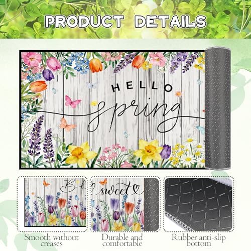 Hello Spring Kitchen Rugs, Tulip Lavender Floral Kitchen Mats