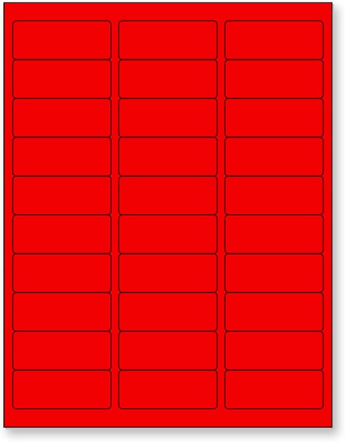 NextDayLabels - 8-1/2 x 11 Neon Color High Light Fluorescent Labels for Laser & Inkjet Printer (RED Fluorescent, 1" x 2-5/8" - 30 Per Page | 750 Labels)