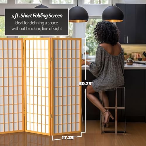4 ft. Short Window Pane Shoji Screen - Honey - 3 Panels