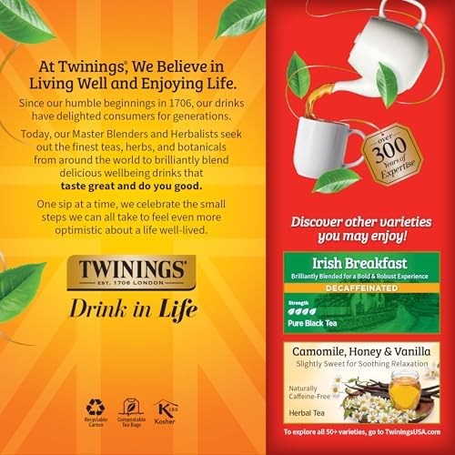 Twinings Decaffeinated English Breakfast Black Tea Bags 25 CT Box (6 Pack)