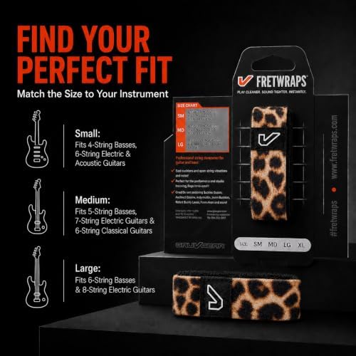 Gruv Gear Fret Wrap & Guitar Mute, Fretwrap for Acoustic, Electric & Bass | String Dampener Recording, Tapping & Practice Accessory (1 Pack, Medium Leopard, Fits 5 String Bass, 7 String Guitar)