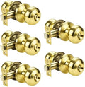 KNOBWELL 5 Pack Privacy Door Knob for Bathroom or Bedroom Door Knobs, Round Interior Door Knobs, Indoor Door Knob, Keyless Door Knob with Lock, Door Handle Lock, Polished Brass
