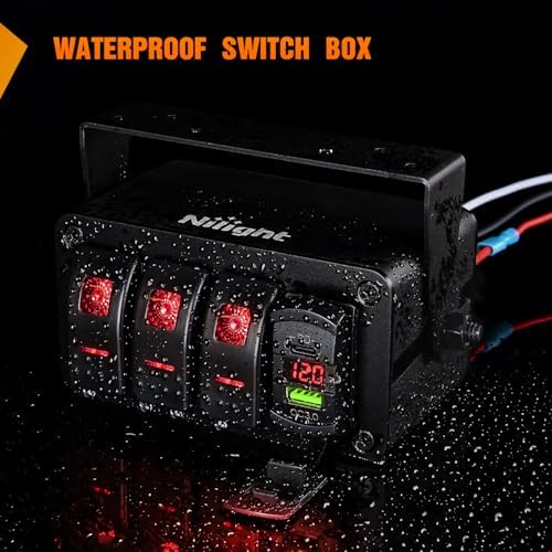 Nilight 3 Gang Rocker Switch Box 12V SPST ON Off Toggle Switches PD Type C and QC 3.0 USB Charger Voltmeter LED Light Waterproof Aluminum Mount Bracket Panel DIY Stickers for Boat Car RV Truck