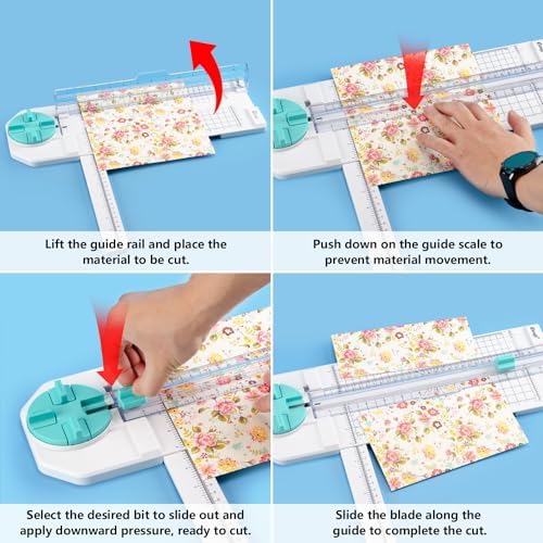 Ecraft 4-in-1 Paper Trimmer: 12" Craft Paper Cutter with Straight, Wavy, Dotted, Perforated & Creasing,Perfect for Cutting Cardstock, Coupons, Labels, Photos, Ideal Multi-Function Scrapbooking Tool