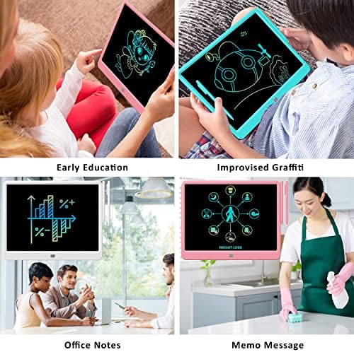 FLUESTON LCD Writing Tablet, Doodle Board Toys Gifts for 3-8 Year Old Girls Boys, 15 Inch Colorful Electronic Board Drawing Pad for Kids, Christmas Gifts for Toddler Educational Learning Travel, Pink