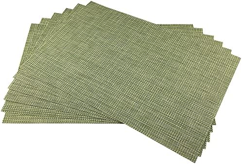 WAZAIGUR Placemats Crisscross Woven Vinyl Place Mats Set of 6 Green&Yellow
